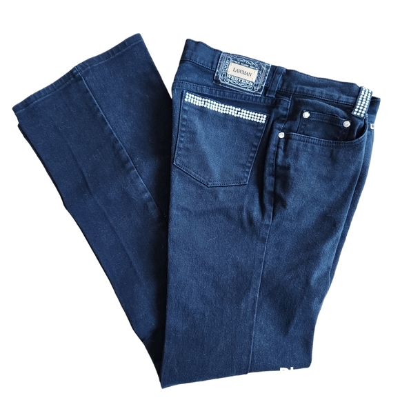 Women's Lawman Western Black Denim Jeans, Rhinestones & Studs Trim Slim Fit 9 - Picture 1 of 10